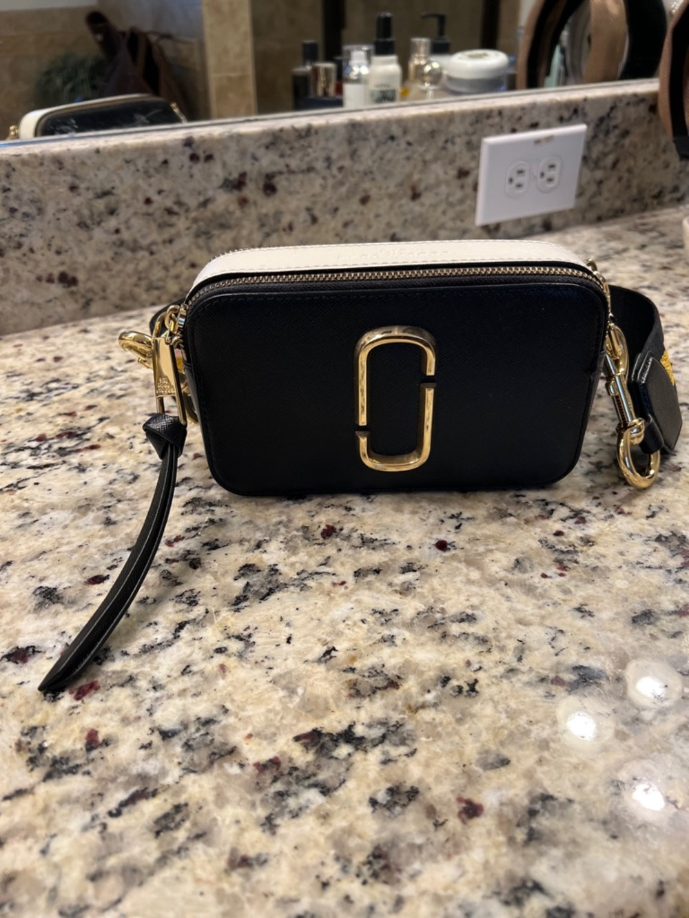 Marc Jacobs Style Double J Logo Crossbody Bag in Black and White